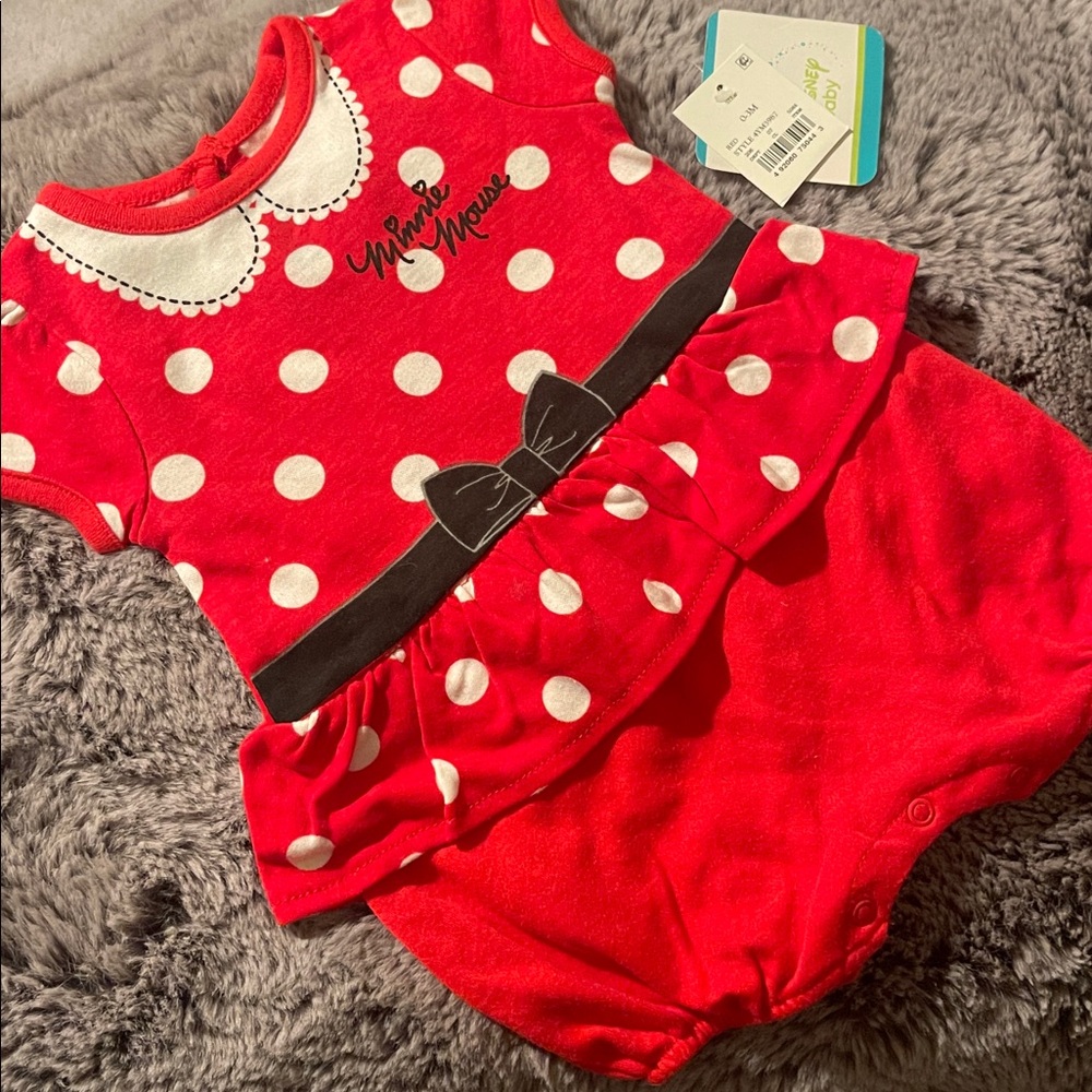 🌈 Disney Baby Minnie Mouse Red Halloween Costume Dress Sz 0/3M Bodysuit NEW